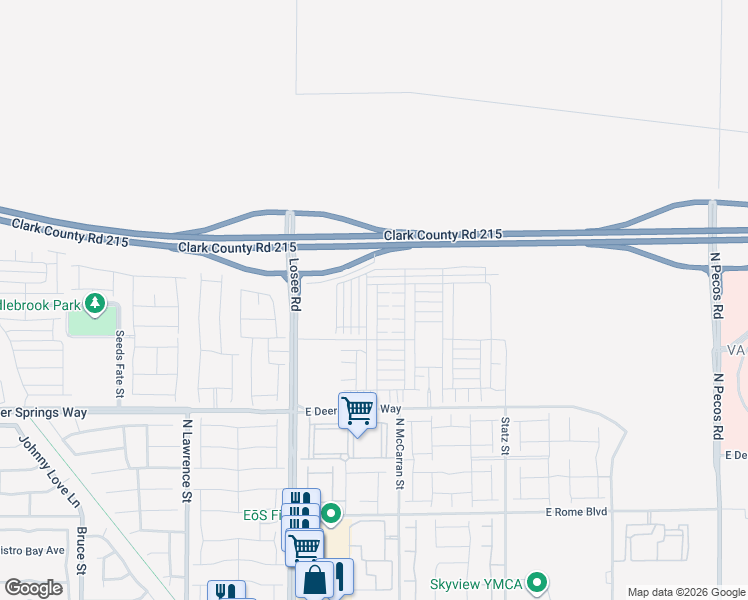 map of restaurants, bars, coffee shops, grocery stores, and more near Bruce Woodbury Beltway in North Las Vegas
