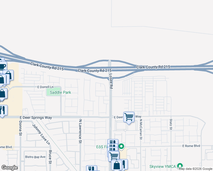 map of restaurants, bars, coffee shops, grocery stores, and more near Bruce Woodbury Beltway in North Las Vegas