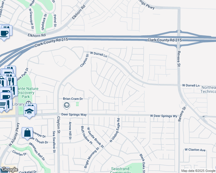 map of restaurants, bars, coffee shops, grocery stores, and more near 6955 Noah Raven Street in North Las Vegas
