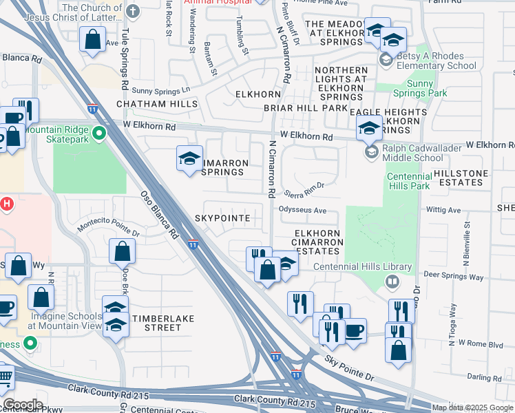 map of restaurants, bars, coffee shops, grocery stores, and more near 6868 Sky Pointe Drive in Las Vegas