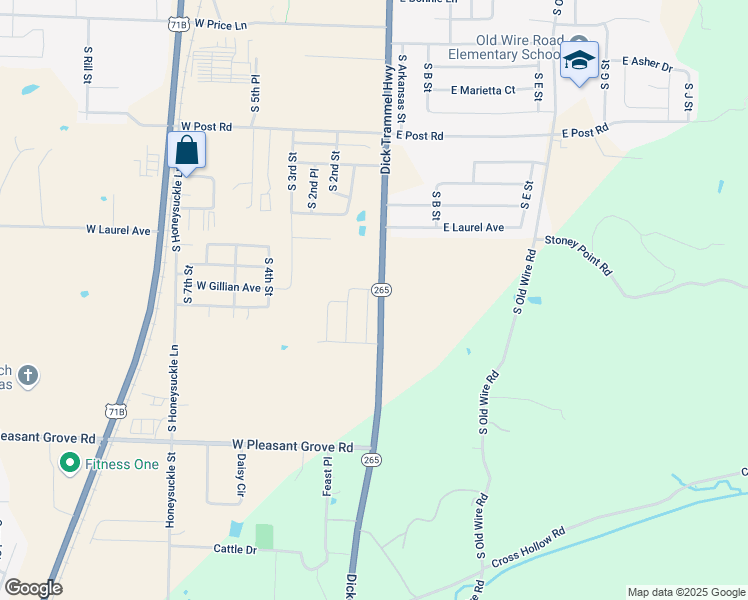 map of restaurants, bars, coffee shops, grocery stores, and more near 3512 South 1st Street in Rogers