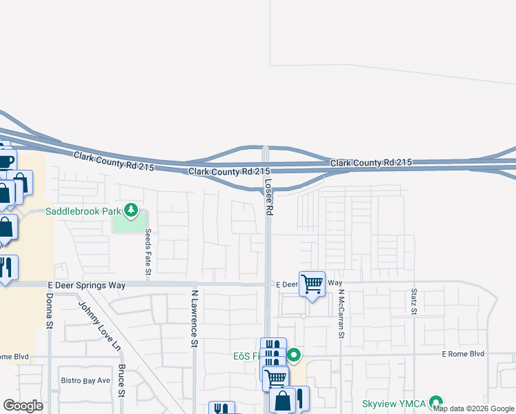 map of restaurants, bars, coffee shops, grocery stores, and more near Bruce Woodbury Beltway in North Las Vegas