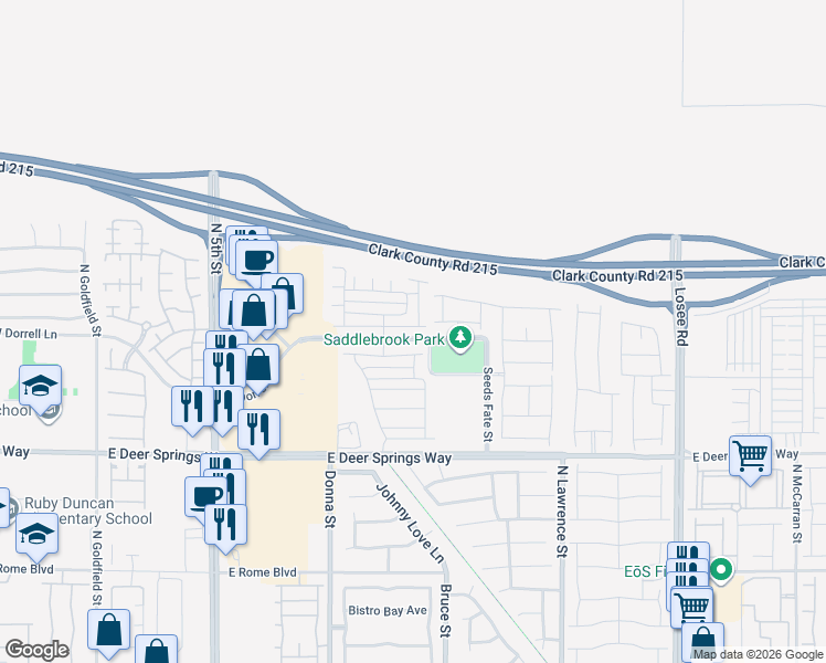 map of restaurants, bars, coffee shops, grocery stores, and more near 1130 East Dorrell Lane in North Las Vegas
