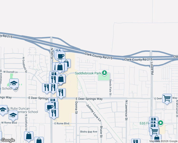 map of restaurants, bars, coffee shops, grocery stores, and more near 1102 East Dorrell Lane in North Las Vegas