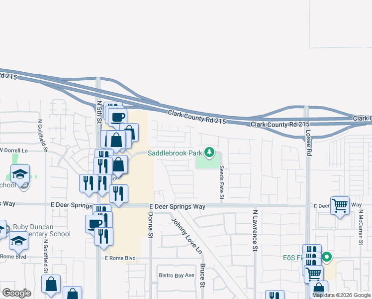 map of restaurants, bars, coffee shops, grocery stores, and more near 1126 East Dorrell Lane in North Las Vegas