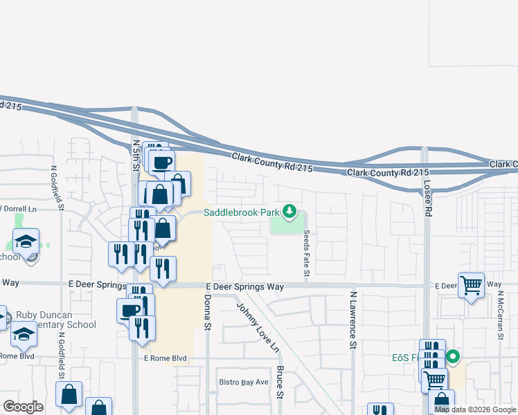 map of restaurants, bars, coffee shops, grocery stores, and more near 1130 East Dorrell Lane in North Las Vegas