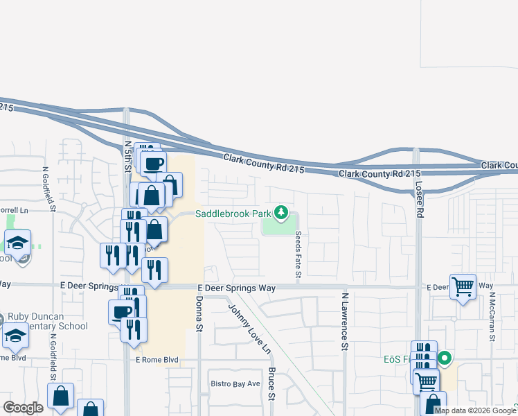 map of restaurants, bars, coffee shops, grocery stores, and more near 1146 East Dorrell Lane in North Las Vegas