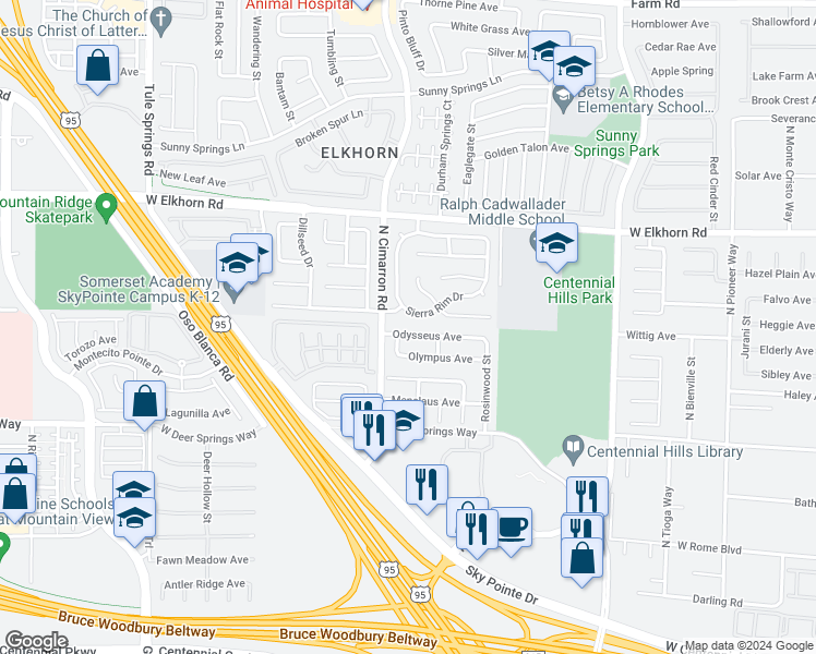 map of restaurants, bars, coffee shops, grocery stores, and more near 7924 Odysseus Avenue in Las Vegas