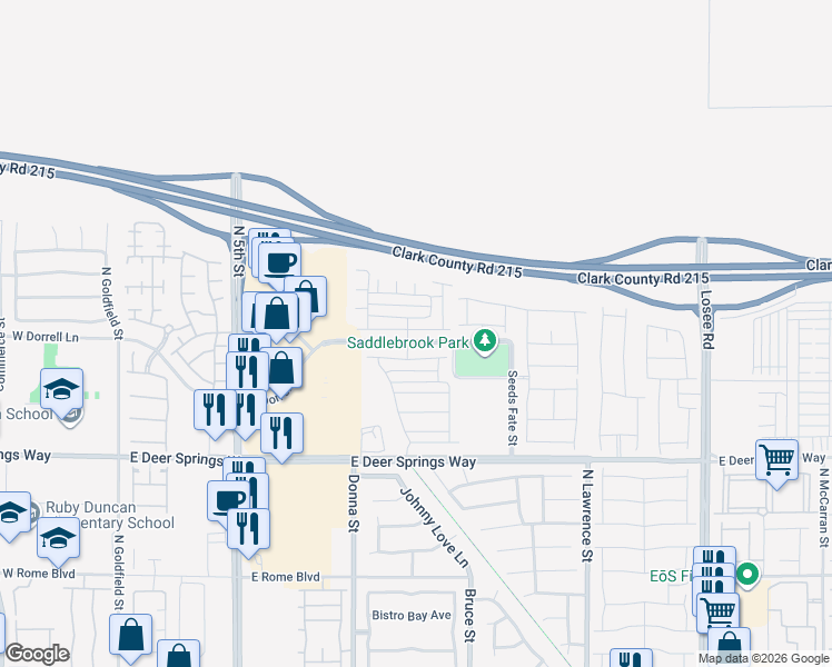map of restaurants, bars, coffee shops, grocery stores, and more near 1106 East Dorrell Lane in North Las Vegas