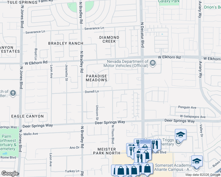 map of restaurants, bars, coffee shops, grocery stores, and more near 5212 Black Coral Avenue in Las Vegas