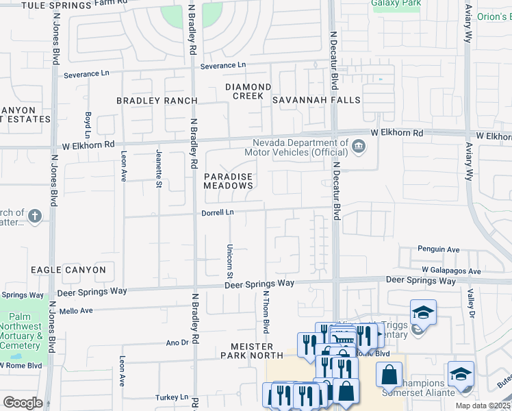 map of restaurants, bars, coffee shops, grocery stores, and more near 5212 Black Coral Avenue in Las Vegas