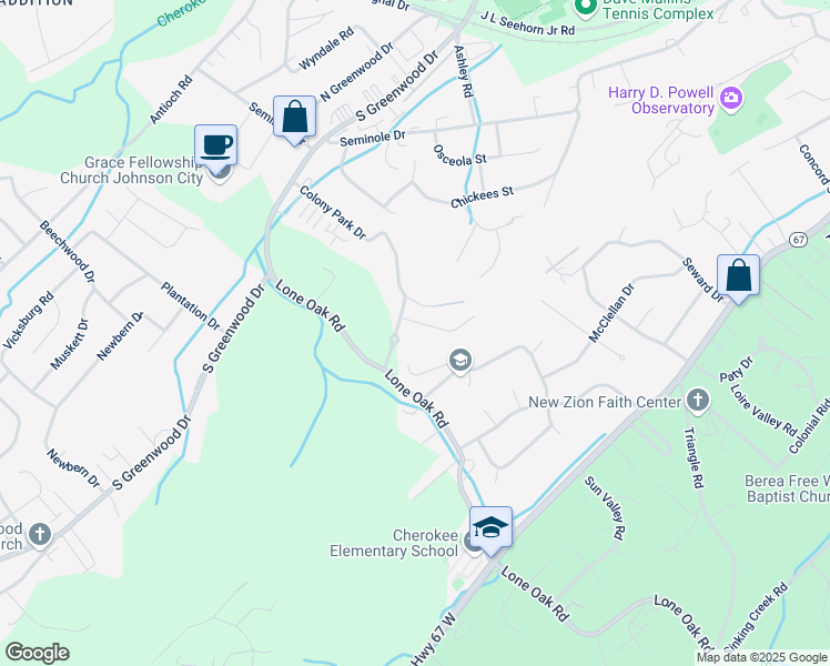 map of restaurants, bars, coffee shops, grocery stores, and more near 1711 Herrin Drive in Johnson City