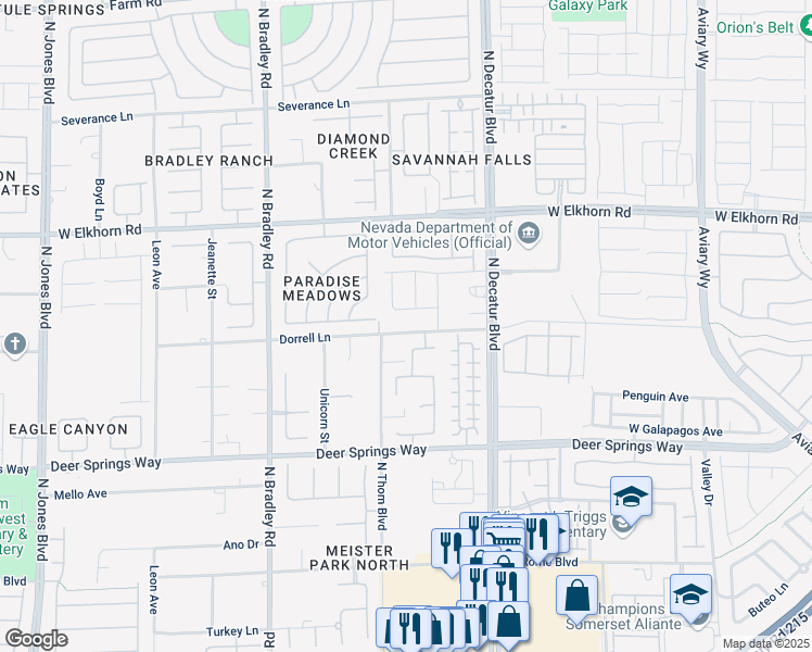 map of restaurants, bars, coffee shops, grocery stores, and more near 5000 Dorrell Lane in Las Vegas