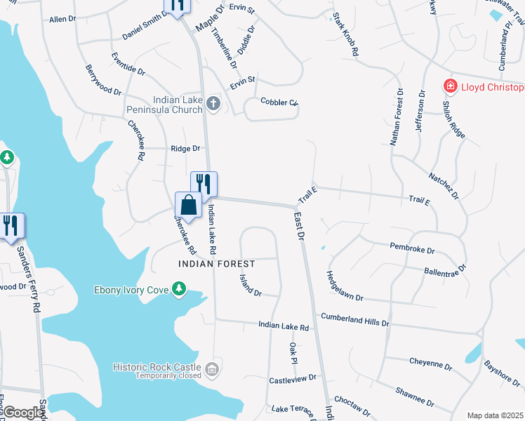 map of restaurants, bars, coffee shops, grocery stores, and more near 124 East Drive in Hendersonville