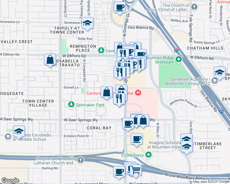 map of restaurants, bars, coffee shops, grocery stores, and more near 8940 Dorrell Lane in Las Vegas
