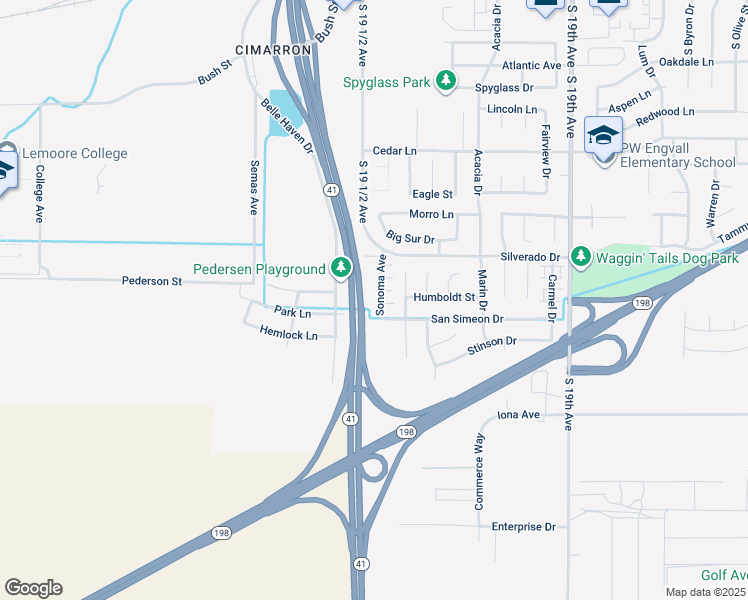 map of restaurants, bars, coffee shops, grocery stores, and more near 12600-12798 Highway 41 in Lemoore