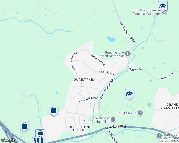 map of restaurants, bars, coffee shops, grocery stores, and more near 2133 Quail Ridge Drive in Nashville