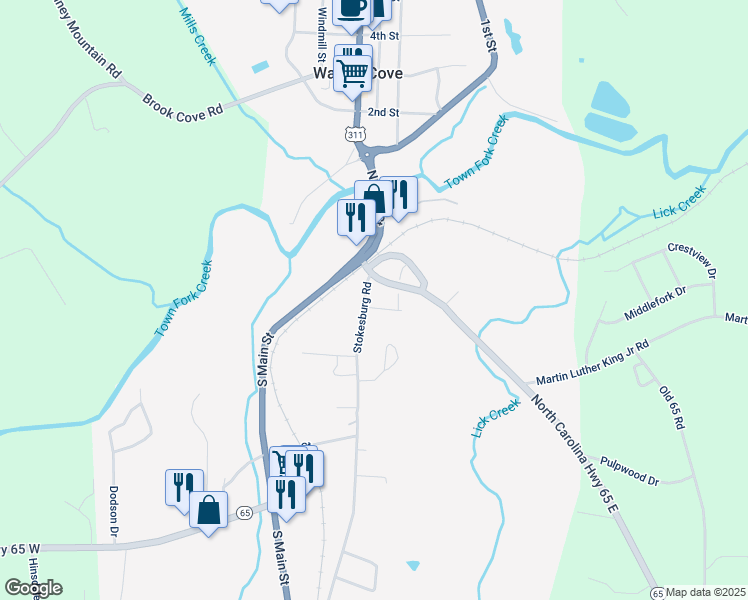map of restaurants, bars, coffee shops, grocery stores, and more near 418 Stokesburg Road in Walnut Cove