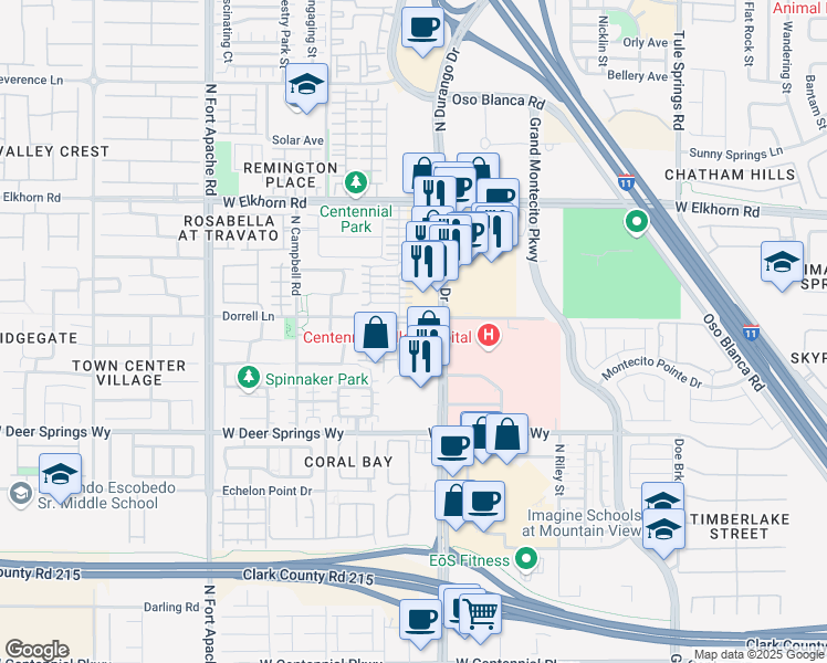 map of restaurants, bars, coffee shops, grocery stores, and more near 6955 North Durango Drive in Las Vegas