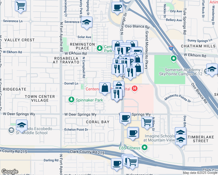 map of restaurants, bars, coffee shops, grocery stores, and more near 6955 North Durango Drive in Las Vegas