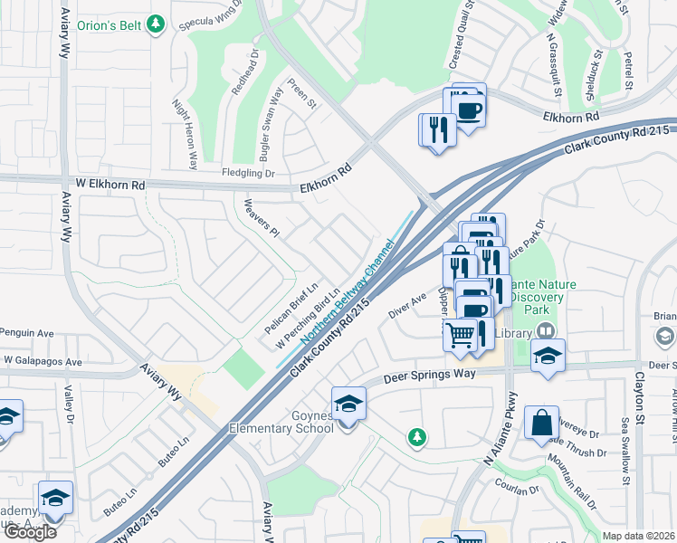 map of restaurants, bars, coffee shops, grocery stores, and more near 7014 North Pink Flamingos Place in North Las Vegas