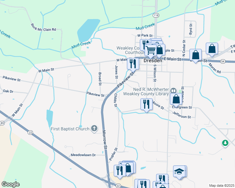 map of restaurants, bars, coffee shops, grocery stores, and more near 319 Childs Street in Dresden