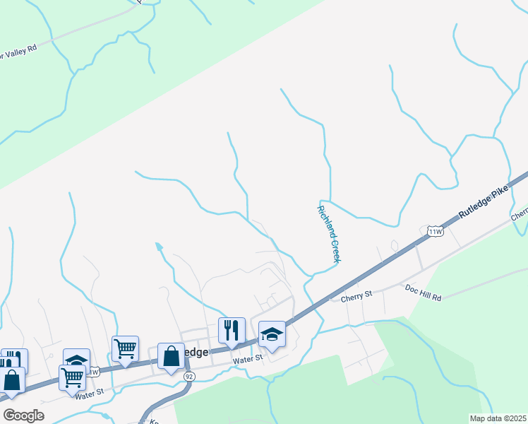map of restaurants, bars, coffee shops, grocery stores, and more near 8381 Rutledge Pike in Rutledge