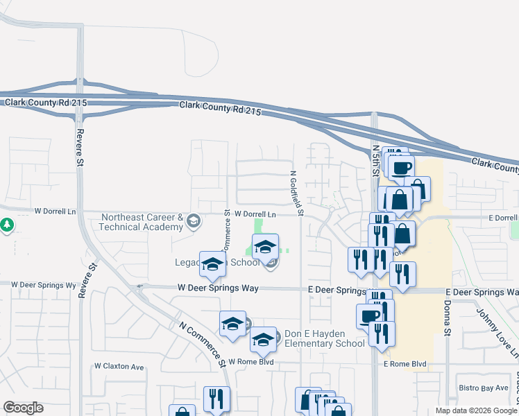 map of restaurants, bars, coffee shops, grocery stores, and more near 108 Whitetail Archery Avenue in North Las Vegas