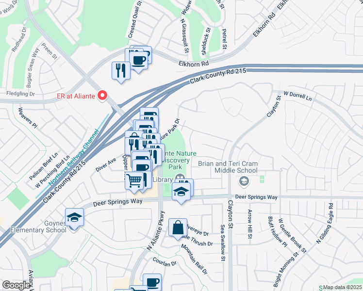 map of restaurants, bars, coffee shops, grocery stores, and more near 2627 Nature Park Drive in North Las Vegas