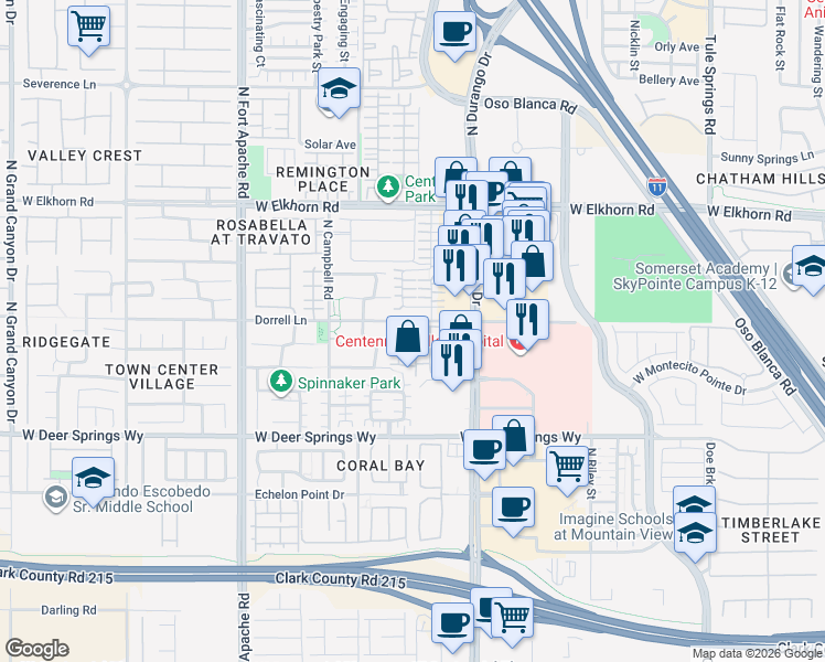 map of restaurants, bars, coffee shops, grocery stores, and more near 6955 North Durango Drive in Las Vegas