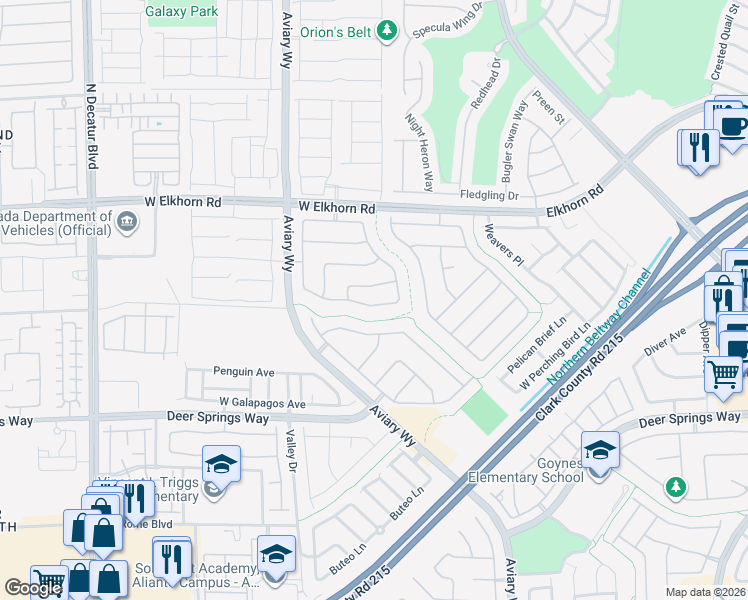 map of restaurants, bars, coffee shops, grocery stores, and more near 4104 Fabulous Finches Avenue in North Las Vegas
