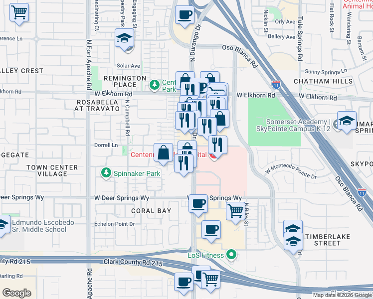 map of restaurants, bars, coffee shops, grocery stores, and more near 6955 North Durango Drive in Las Vegas