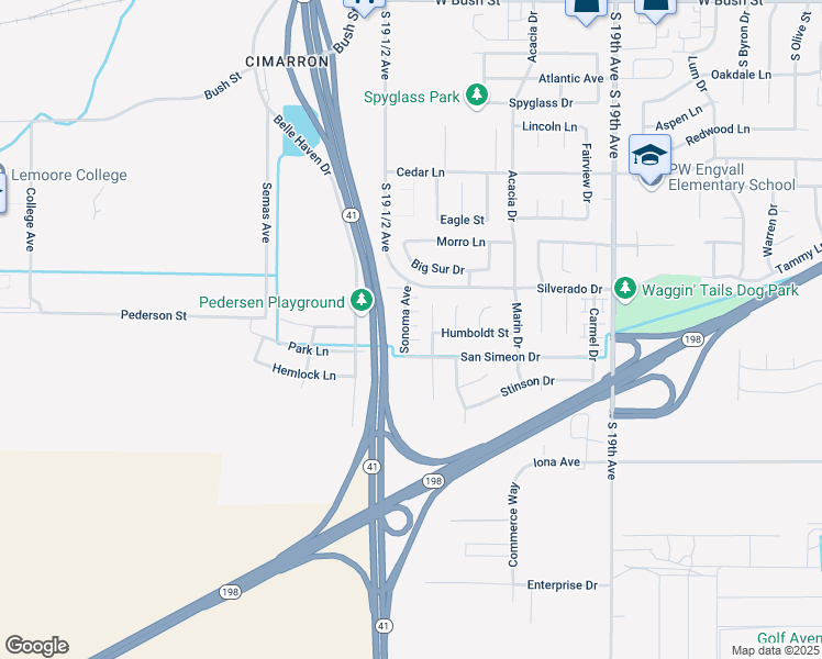 map of restaurants, bars, coffee shops, grocery stores, and more near 702 Sonoma Avenue in Lemoore