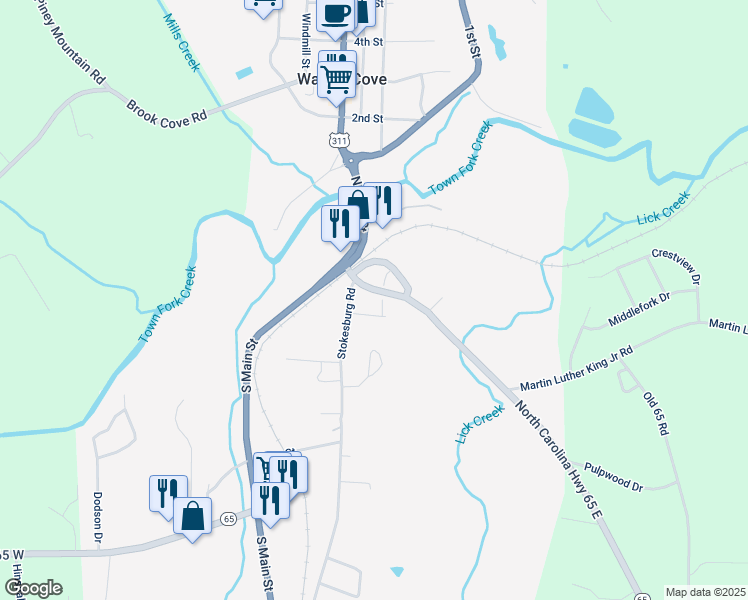 map of restaurants, bars, coffee shops, grocery stores, and more near 517 Mcalster St in Walnut Cove