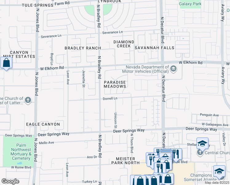 map of restaurants, bars, coffee shops, grocery stores, and more near 7001 Red Tide Drive in Las Vegas