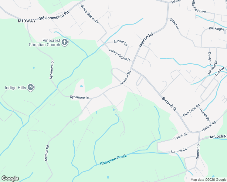 map of restaurants, bars, coffee shops, grocery stores, and more near 435 Matson Road in Jonesborough