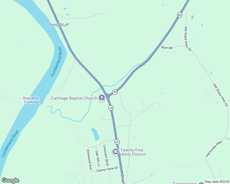 map of restaurants, bars, coffee shops, grocery stores, and more near Pleasant Shade Hwy in Carthage
