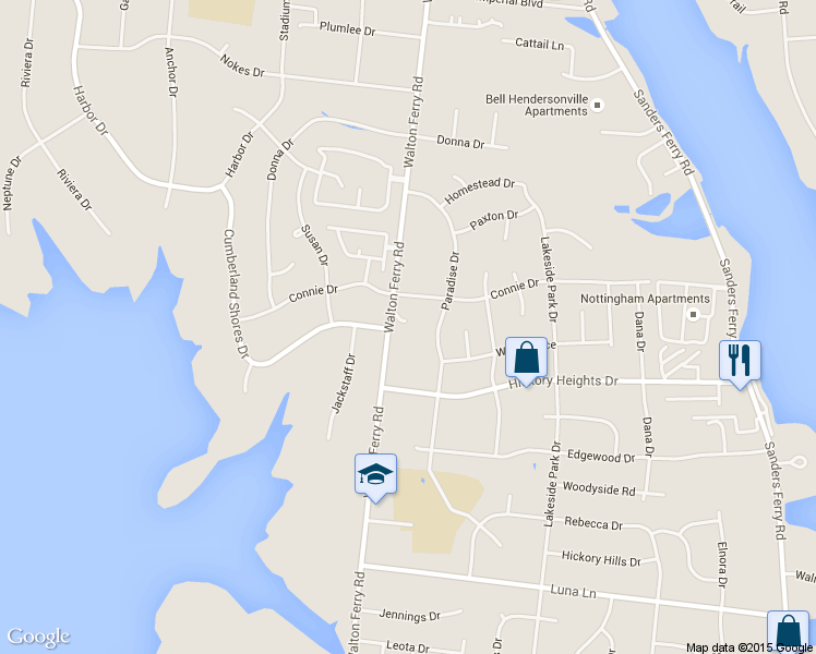 map of restaurants, bars, coffee shops, grocery stores, and more near 453 Walton Ferry Road in Hendersonville