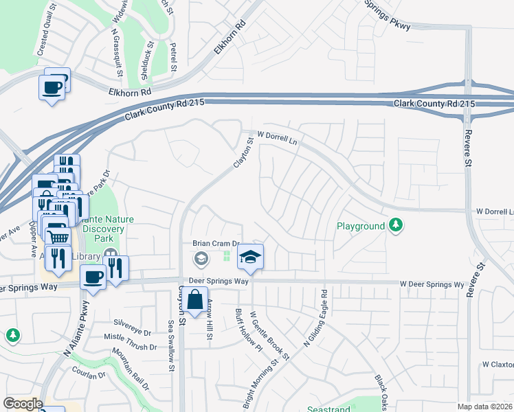 map of restaurants, bars, coffee shops, grocery stores, and more near 7047 Calvert Cliffs Street in North Las Vegas