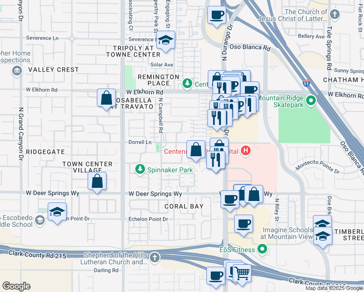 map of restaurants, bars, coffee shops, grocery stores, and more near 8989 Dorrell Lane in Las Vegas