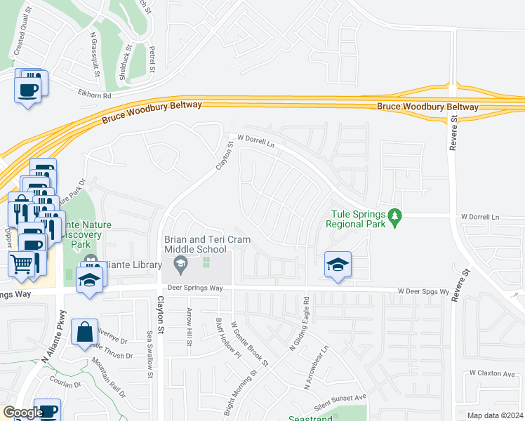 map of restaurants, bars, coffee shops, grocery stores, and more near 6943 Nash Tracks St in North Las Vegas