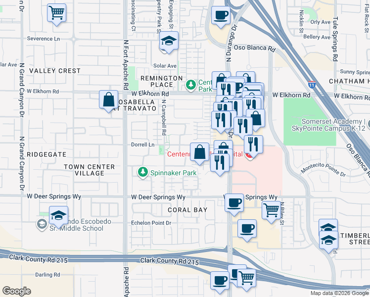 map of restaurants, bars, coffee shops, grocery stores, and more near 8989 Dorrell Lane in Las Vegas