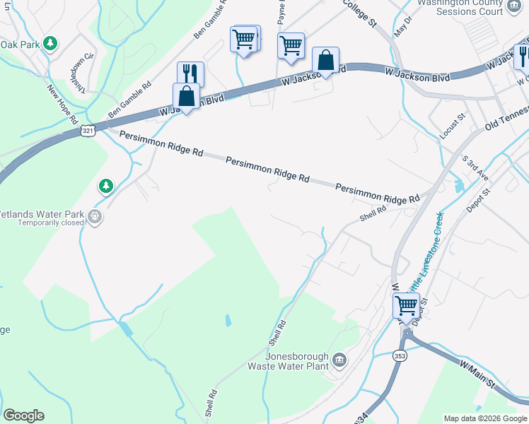 map of restaurants, bars, coffee shops, grocery stores, and more near 316 Berkley Court in Jonesborough