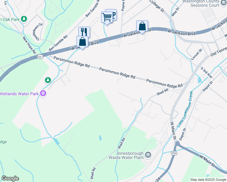 map of restaurants, bars, coffee shops, grocery stores, and more near 316 Berkley Court in Jonesborough
