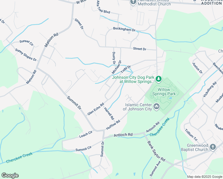 map of restaurants, bars, coffee shops, grocery stores, and more near 1825 Todd Drive in Johnson City