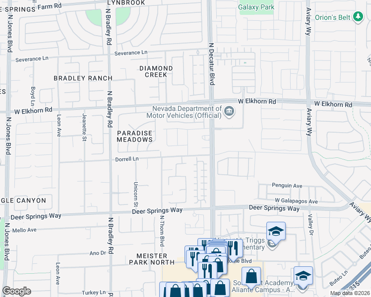 map of restaurants, bars, coffee shops, grocery stores, and more near 4901 Silent Birch Avenue in Las Vegas