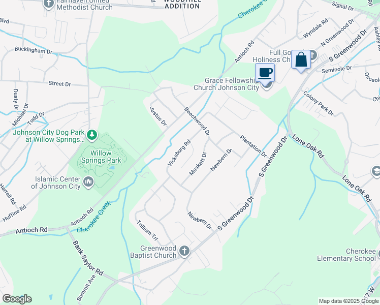 map of restaurants, bars, coffee shops, grocery stores, and more near 3 Larchmont Lane in Johnson City