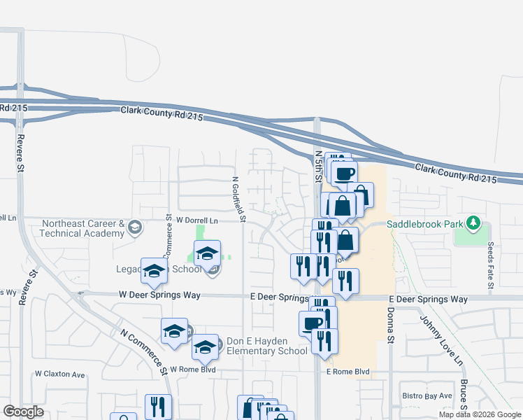 map of restaurants, bars, coffee shops, grocery stores, and more near 7048 Millers Run Street in North Las Vegas