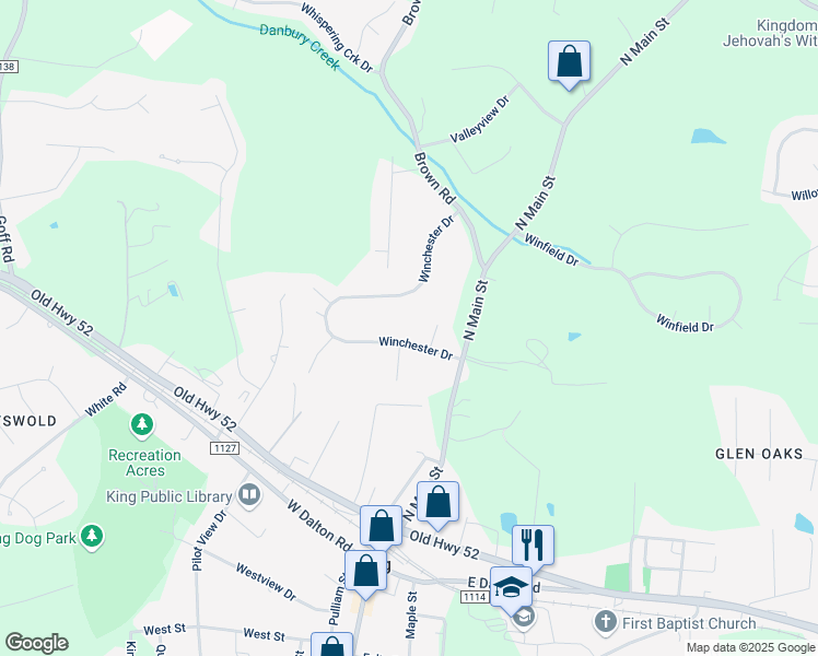 map of restaurants, bars, coffee shops, grocery stores, and more near 102 Ashview Drive in King