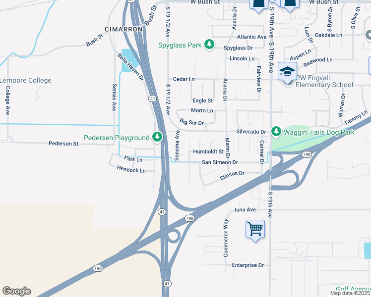 map of restaurants, bars, coffee shops, grocery stores, and more near 702 Sonoma Avenue in Lemoore